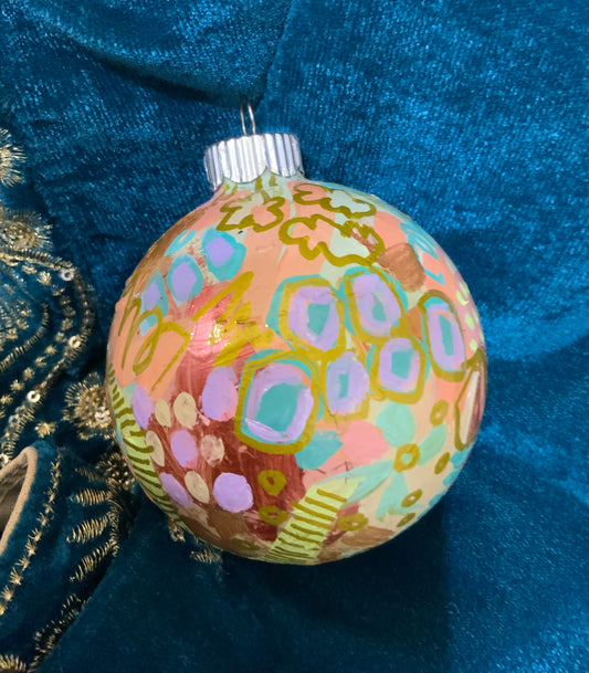 Christmas ornament - turquoise blue, mauve, coral, gold